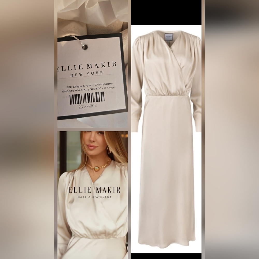 NWT Ellie Makir "Silk Drape Dress" In Champagne Size XL Carolyn Bessette Kennedy